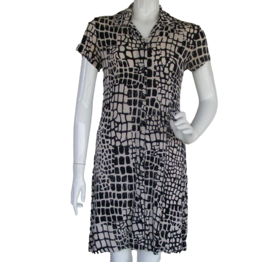 CHICO'S Travelers Dress, 0S, Off-White-Cream/Black Alligator print,Short sleeves